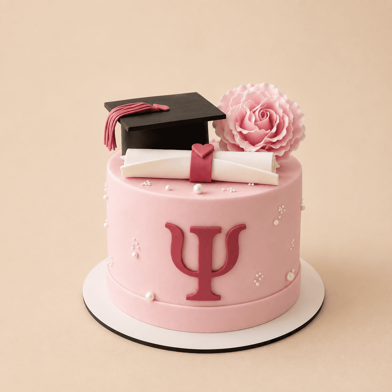 Torta de graduación decorada con fondant y flores